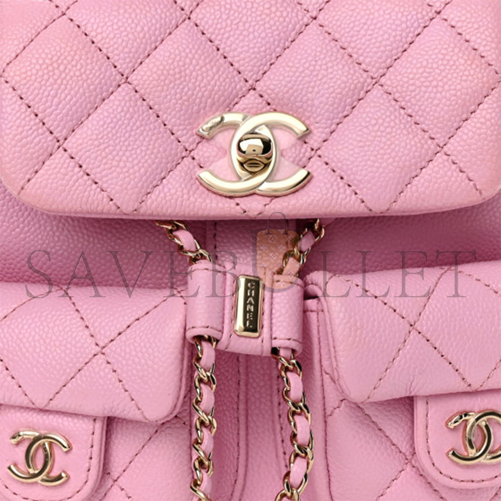 Ch*el small quilted caviar duma pockets drawstring backpack as3787 (17.5*16.5*10cm)